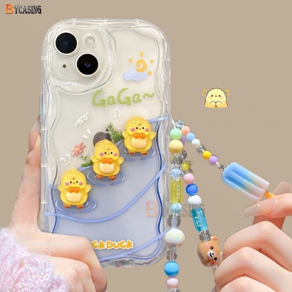 Dành Cho Samsung A15 A54 A55 A35 A05 A05S A14 A24 A04E A04s A12 A23 A13 A50 A03s A03 A10s A51 A52s A21s A11 A30s M10 S23 Búp Bê Vịt Hoạt Hình 3D Dễ Thương Vòng Tay Sang Trọng Mềm Trong Suốt Ốp Lưng BY