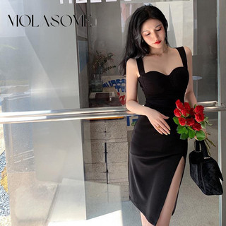 Molasome Nữ 2024 Thời Trang Mới Màu Dây Cổ Không Tay Slim Fit Mini Đầm