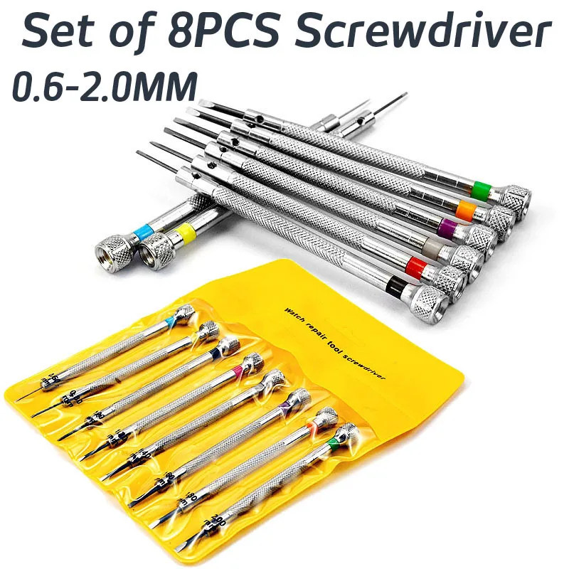 Bộ 8 Tuốc nơ vít thép 0,6mm đến 2mm cho đồng hồ Điện thoại di động Kính Dụng cụ sửa chữa Lưỡi dao phẳng Tuốc nơ vít