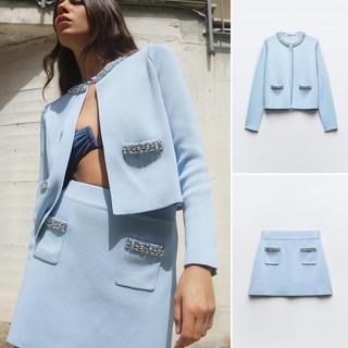 Mùa hè 2025 Áo khoác dệt kim kim giả kim cương phong cách mới + Váy Mini5755022 5755023