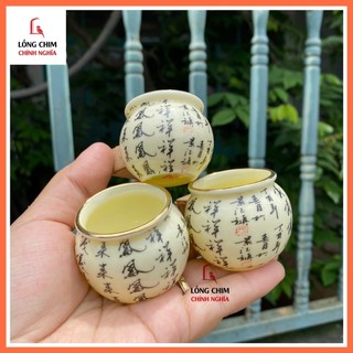  Cóng sứ chim chào mào cóng bát tráng dáng bầu in chữ tàu CS11 - phụ kiện lồng chim Chính Nghĩa 