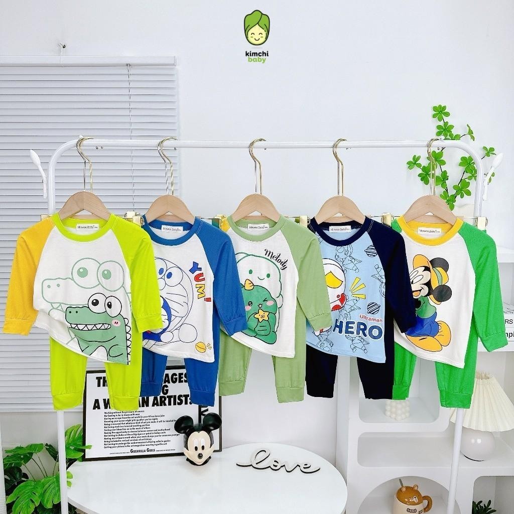 Đồ Bộ Vải Cotton Lụa Mềm Mịn Cho Bé Trai KIMCHIBABY Hoạ Tiết Doraemon, Bộ Quần Áo Dài Tay Thun Lạnh Cho Bé KD411