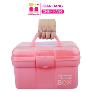 Cốp Nhựa Đựng Đồ Nail Màu Hồng 30cm, 2 Ngăn Tháo Rời, Chắc Chắn Dễ Lau Chùi, Phụ Kiện Làm Nail Tiện Lợi Nail Phương Miu