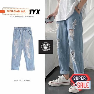 Quần bò rách nam ống rộng tả tơi trông bụi bặm D98 Pon.mens