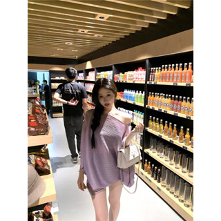 Áo thun xẻ vai xiên thường ngày dành cho nữ mùa hè dáng rộng khí chất Irreg