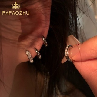 Papaozhu 4 Thanh Lịch S925 Bạc Zircon Vòng Tròn Vòng Bông Tai Dành Cho Nữ Bé Gái Tiệc Đính Hôn Xuyên Tai Tròn Bộ Trang Sức 
