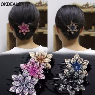 Kẹp tóc gắn hoa đính đá màu hồng / xám long lanh đáng yêu cho nữ