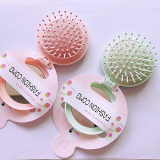 Di Động Chống Tĩnh Điện Gấp Gương Lược Màu Kẹo Gương Lược Mịn Tóc Massage Lược Nhỏ Đệm Không Khí Lược HCK032