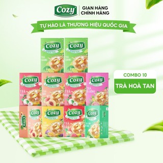Combo 10 trà hoa quả hòa tan cozy: 2 đào, 2 vải, 2 chanh, 1 chanh dây, 1 ổi hồng, 1 dâu, 1 sâm bí đao