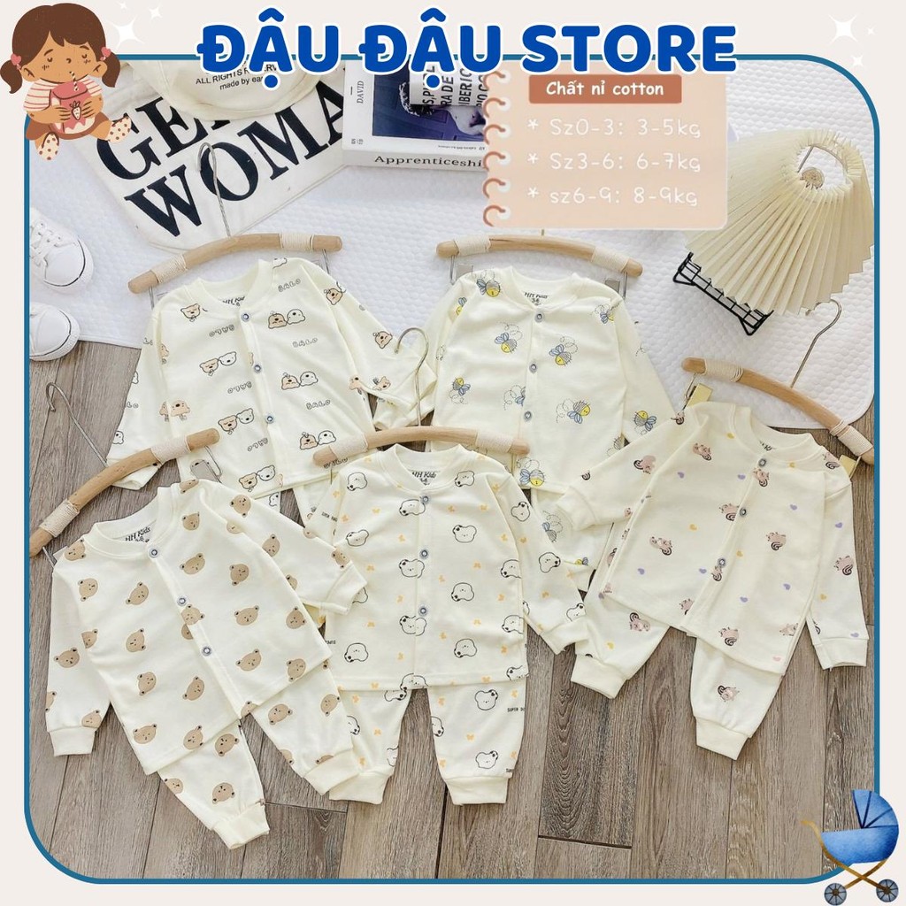 Set 5 Bộ Dài Tay Thu Đông Nỉ Cotton Cho Bé Sơ Sinh 3-9kg Cúc Giữa HH vải nỉ mềm mịn thoải mái NC001 Đậu Đậu Store