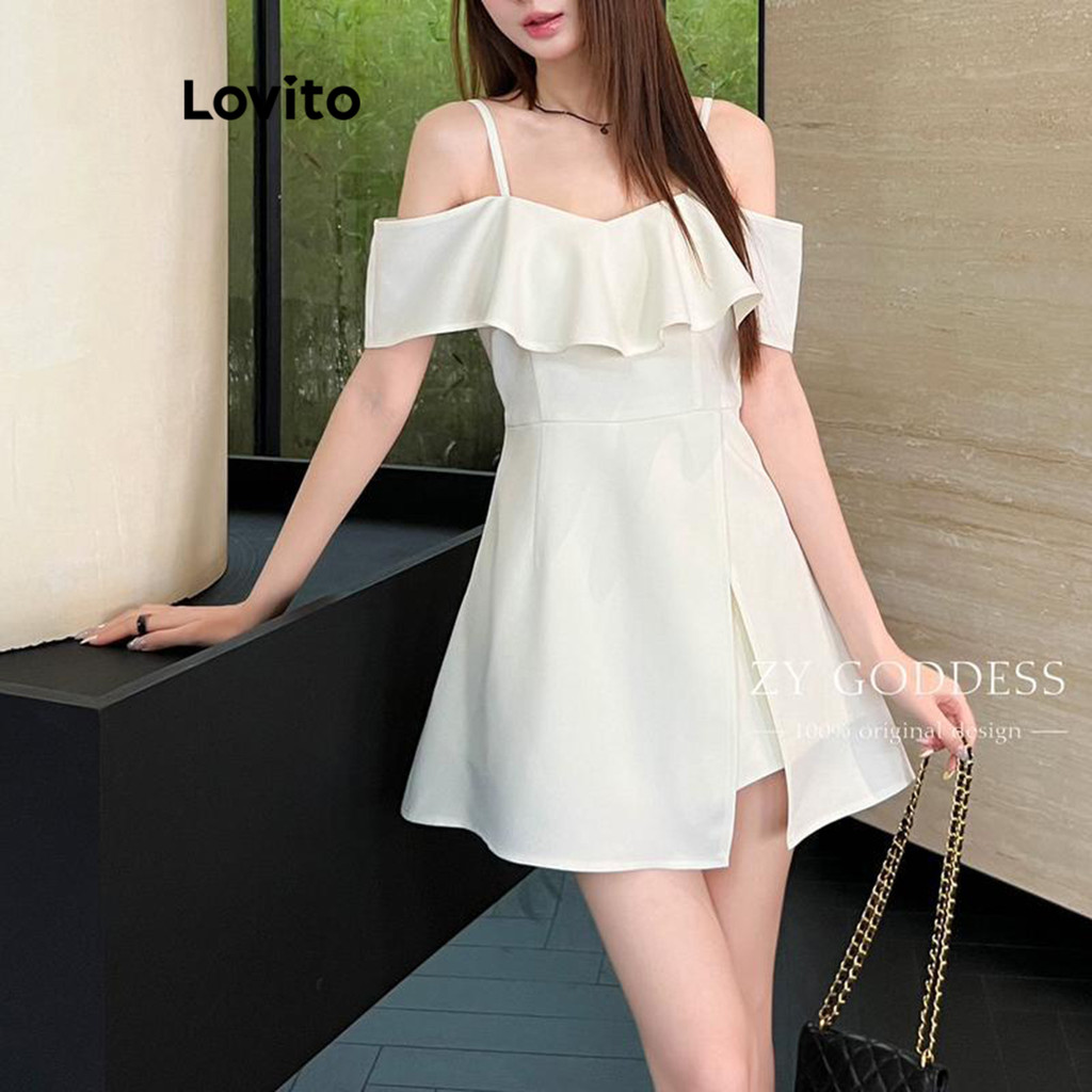 Lovito Váy 2 trong 1 giả thường ngày có viền trang trí xẻ tà phía trước dành cho nữ LNE63371