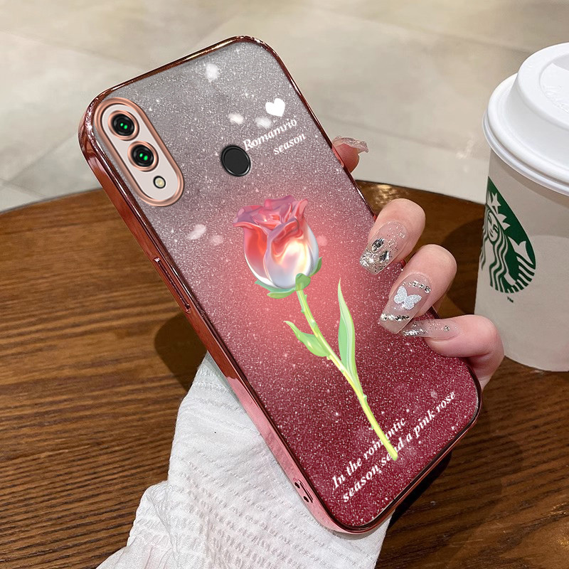 ốp lưng Ốp điện thoại Huawei Y7 2019 Huawei Y9 2019 Huawei Y7 Prime 2019 Huawei Y7 Pro 2019 Huawei Y9 Prime Ốp chống sốc viền vàng mềm Hoa sáng bóng sfydmgh