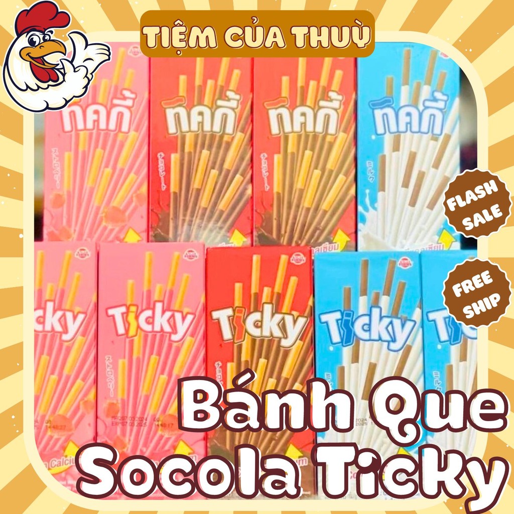 Bánh Que Ticky Socola Sữa Thái Lan (hộp 20G/ 6que), Bánh Que Thái Lan Đủ Vị, Tiệm ăn vặt Thuỳ Bùi