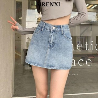 SIRENXI Váy Jean, Váy Denim chữ A lưng cao, Váy Mini co giãn cổ điển cổ điển mùa hè