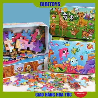  Đồ chơi tranh ghép 60 mảnh hộp sắt cho bé gỗ Puzzle cao cấp