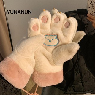 Găng tay sang trọng YUNAUN, Găng tay gấu mềm ấm áp mùa đông, Găng tay lông cừu dày toàn ngón tay chống gió dễ thương dành cho nữ Cô gái