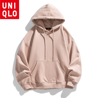Áo Hoodie dáng rộng đa năng hợp thời trang Uniqlo, Áo Hoodie có mũ trùm đầu thông thường dành cho nam cỡ lớn, Áo Hoodie màu trơn cổ điển