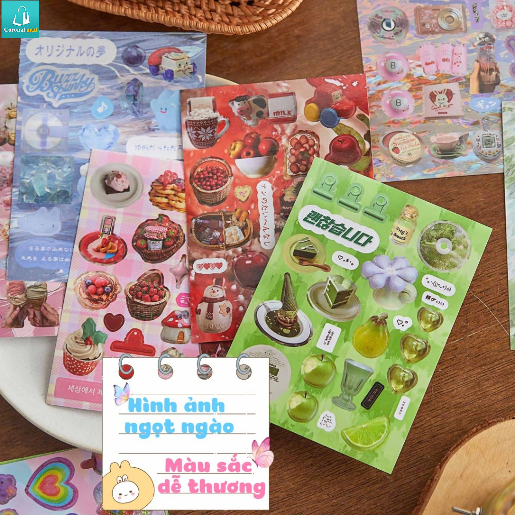 Quyển sticker phong cách Nhật Bản retro lấp dễ thương cute trang trí combo đa dạng mẫu