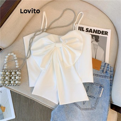 (Kỳ nghỉ) Lovito Áo Tank Top Plain Bow Tank Top dành cho nữ LNA65225
