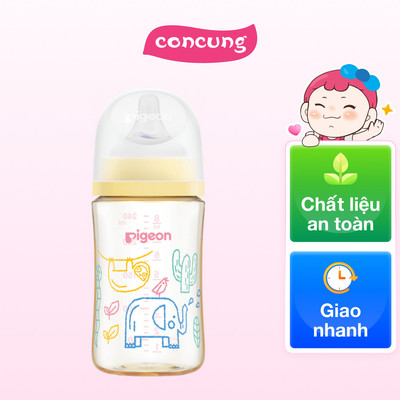 Bình Sữa Pigeon PPSU Softouch Baby-Friendly World 240ml, muông thú (M)