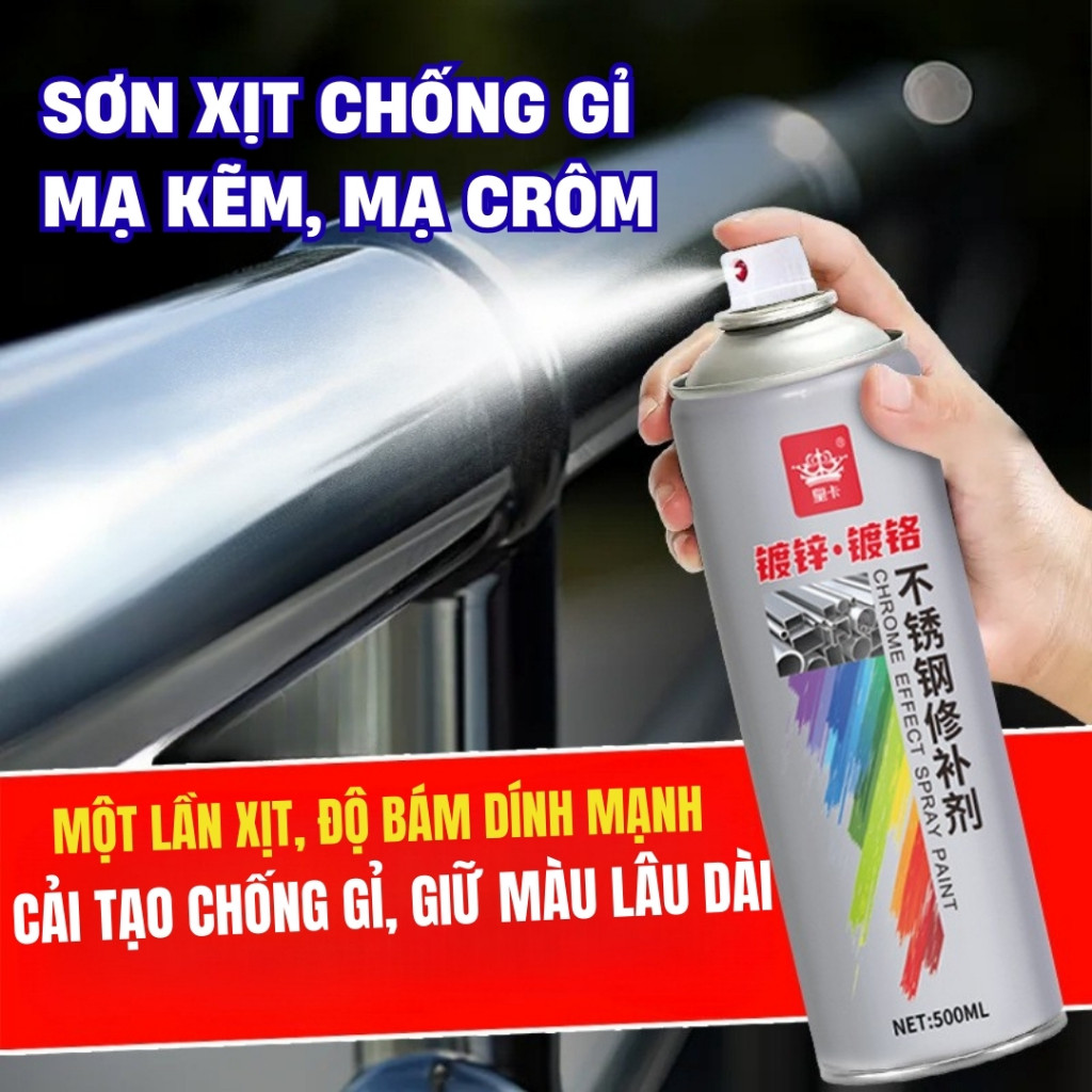 Chai Sơn Bạc Mạ Chrome 500ml – Sơn Xịt Siêu Bóng, Bám Chắc, Khô Nhanh, Tạo Hiệu Ứng Crom Sáng Gương C1