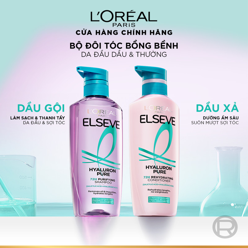 Dầu xả nhẹ bồng mái tóc 72H Elseve HA Pure cho da đầu dầu hoặc Moist cho da đầu khô 375ML | BigBuy360 - bigbuy360.vn