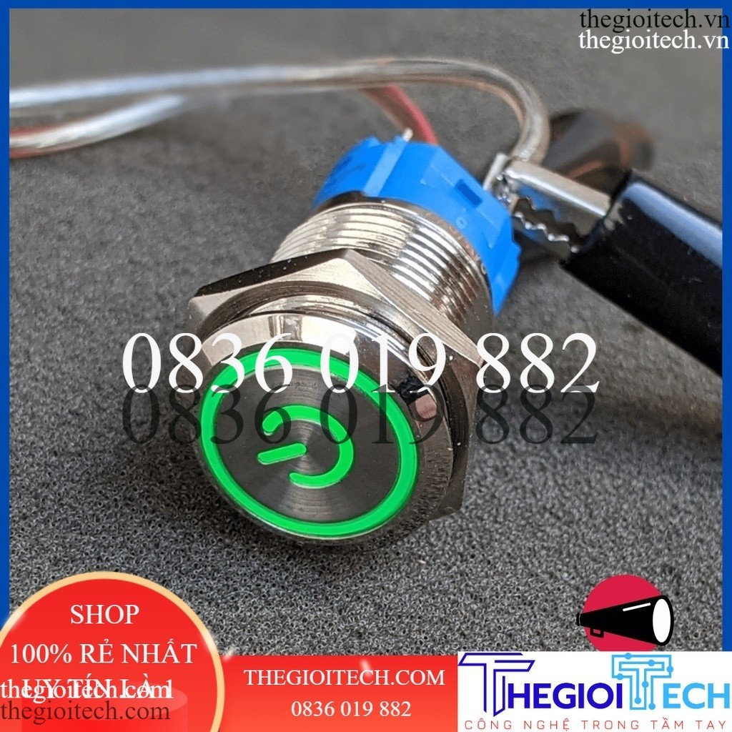 Công tắc đèn led, nút nhấn nguồn cho loa Bluetooth, nút nguồn diy nhiều màu, biểu tượng nguồn 12mm, 16mm - 12mm vòng đỏ
