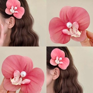 Ahellogirl kẹp tóc giả hình hoa lan hồng cho nữ cô gái phụ kiện tóc thời trang