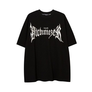 Cotton Nguyên Chất Châu Âu Mỹ Đường Phố Cao Cấp Phong Cách Gothic Chữ Ngắn Tay Áo Thun Nam Nữ Phong Cách Đen Tối Phố Chiên Kích Thước Lớn Cặp Đôi Nửa Tay