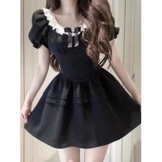 Váy liền tay phồng váy liền ôm dáng màu đen mẫu mới mùa hè cho nữ