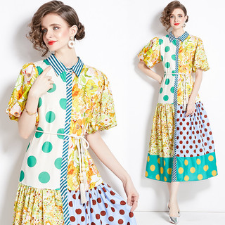 Real Shot Đầu Xuân Mới Vintage Cotton Và Vải Lanh Ve Áo Đèn Lồng Tay Áo In Hình