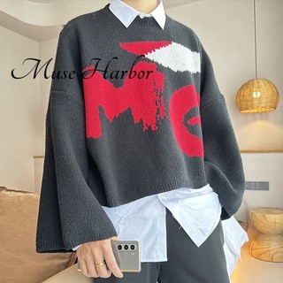 Áo len nam MUSE HARBOR, áo len dệt kim jacquard thời trang mới hợp thời trang, áo len thiết kế rộng rãi và đa năng