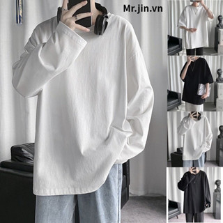 Trend 2024 Áo Phông Trơn Tay Dài Phom Rộng Dáng Unisex Áo Thun Nam Dài Tay