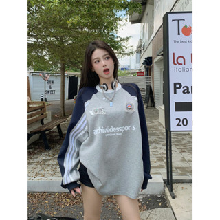 Áo Hoodie Màu Tương Phản Kiểu Mỹ Mùa Thu Áo Dài Tay Dáng Dài Vừa Rộng Rãi Thiết Kế In Họa Tiết Chữ Cái Mẫu Mới Cho Nữ