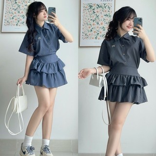 Sét áo sơ mi kèm chân váy hai tầng có quần bảo hộ UNZ Settheuno788/P0K37