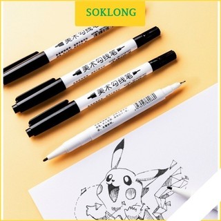 Bút viết 2 đầu marker đi nét line, bút viết vẽ sketch Aihao 3191 mực đen/ xanh/ đỏ