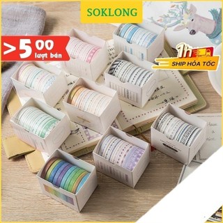 Bộ 10 cuộn washi tape dễ thương trang trí bullet journal Sổ KLONG, set băng dính dán đa năng WA06