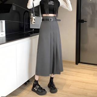 Daxingzhe Màu Xám Phù Hợp Với Váy Nữ Phong Cách Mới Thời Trang Cao Cấp Ôm Hơn Nhìn Xếp Ly Váy Drape a-Line Váy Giữa Chiều Dài