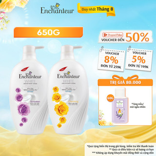 Sữa tắm dưỡng ẩm có hạt Enchanteur Charming/ Sensation white creamy body scrub 650gr