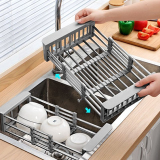 Giá Inox Để Chậu Bồn Rửa Bát (Điểu Chỉnh Kích Thước) - Rổ Gác Bồn Rửa Chén Đa Năng - Rổ Đựng Hoa Quả, Chén Bát Tiện Lợi