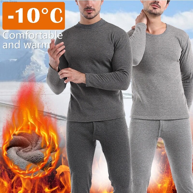 Bộ đồ lót giữ nhiệt nam mùa đông bằng vải Cotton mềm mại lót lông cừu ấm áp dài Johns Bộ đồ ngủ giữ nhiệt