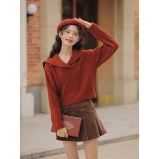 Áo Len Cổ Điển cổ lật lớn Áo Len Ngắn cạp cao áo len nữ mùa đông mềm mại chui đầu dài tay chui đầu Áo dệt kim nhung dệt may Happy Me phong cách NFH4