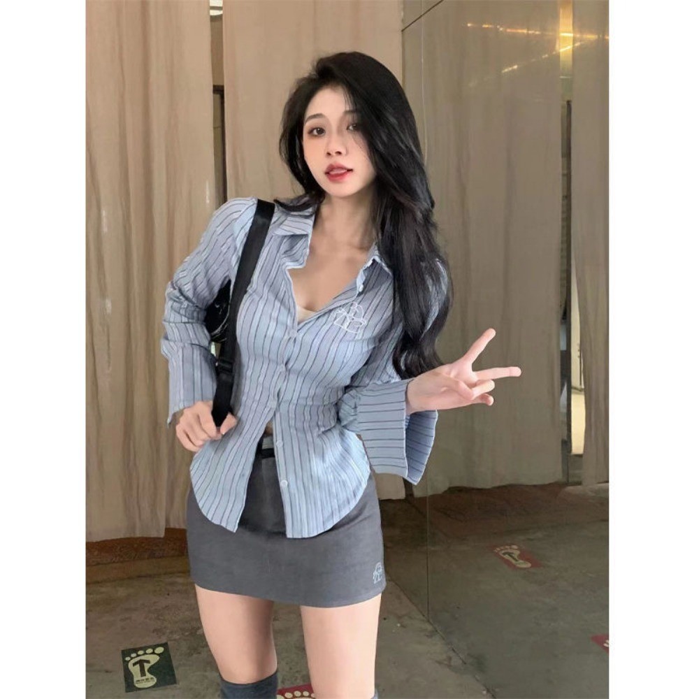 RICH-THEY Áo Sơ Mi  Dài Tay Chiết Nữ Eo Thời Trang Mới Slim Top | BigBuy360 - bigbuy360.vn