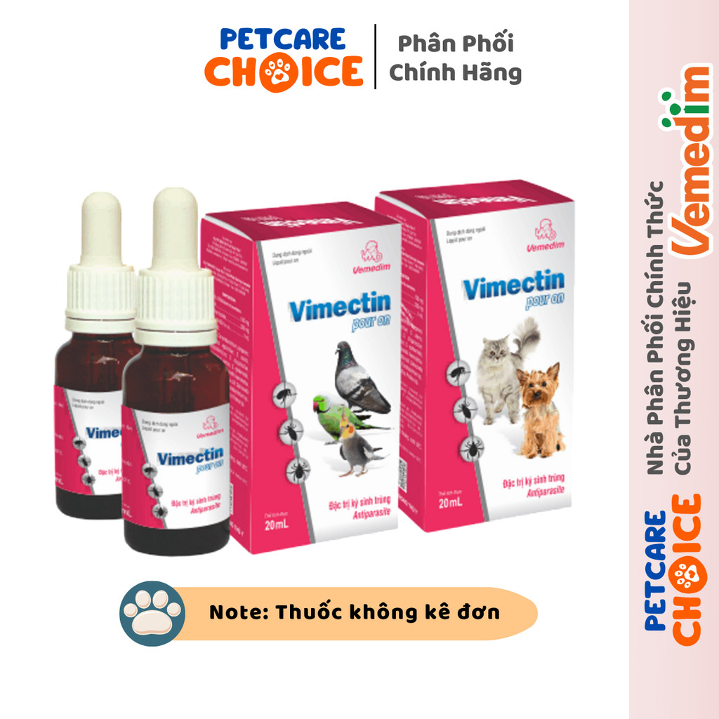 Vimectin pour on Vemedim Phòng Ve, Bọ Chét Cho Chó, Mèo, Chim Cảnh, Gia Cầm - Chai 20ml