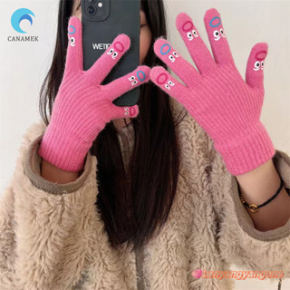 Canamek Mùa Đông Vui Nhộn Găng Tay Dệt Kim Nữ Màn Hình Cảm Ứng Lạnh Ấm Áp Full Ngón Găng Tay Găng Tay Phong Cách Hàn Quốc Phù Hợp Với Găng Tay Đi Xe Đạp Mới