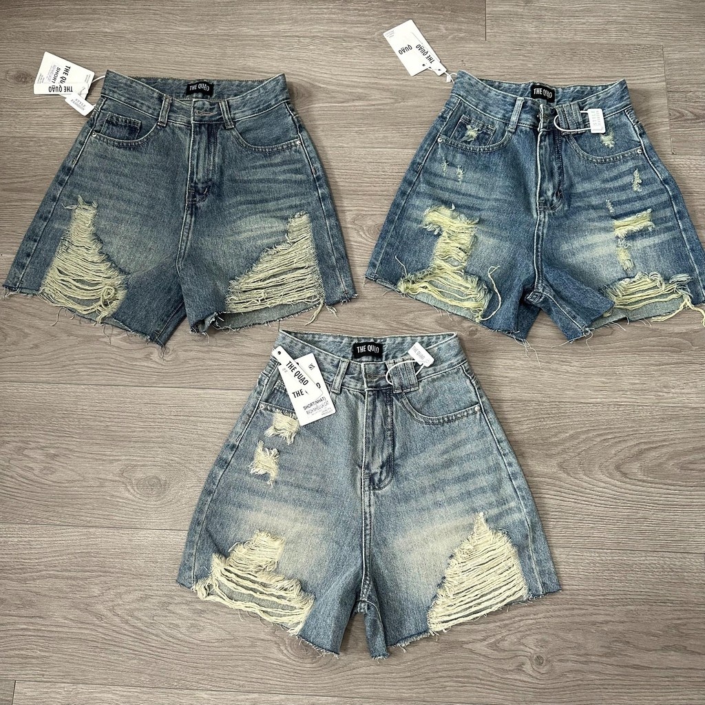 Quần Short Nữ THE QUAO Lưng Cao Rách Lai Tua Màu Nhạt Bụi R1607_494