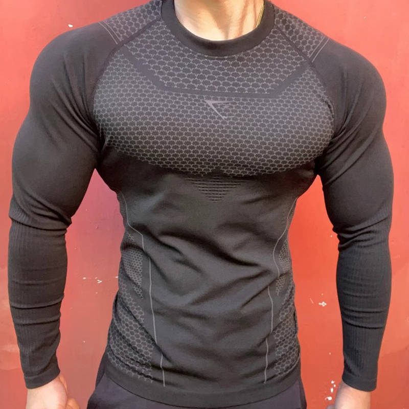 Spring and Autumn Fitness Handsome Long Sleeve T-shirt Men's Quick-Drying Wait Lifting Tight Top Hig