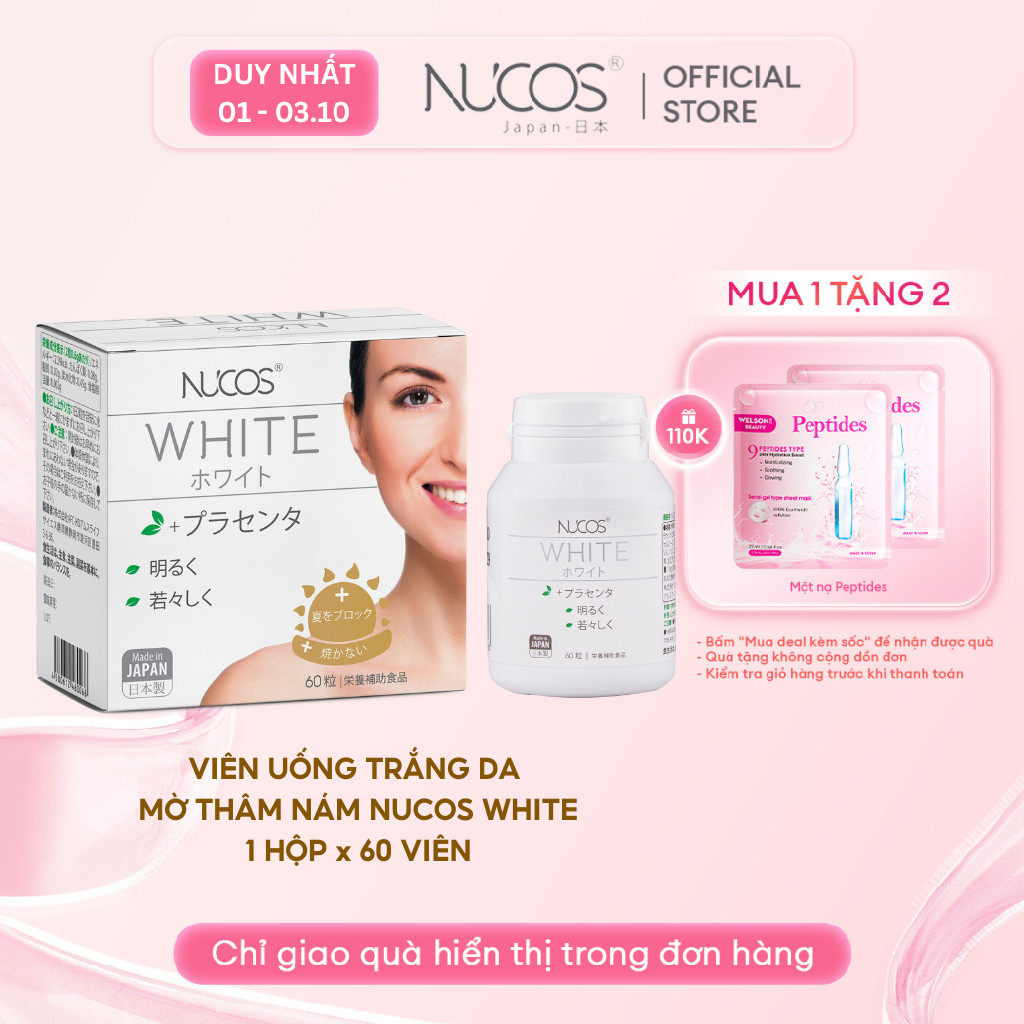 Viên uống trắng da NUCOS White hỗ trợ làm sáng, đều màu da, mờ thâm nám 60 viên/hộp
