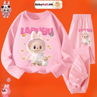 Bộ dài tay LABUBU bé gái BABYMALL đồ bộ quần áo thun dài tay thu đông chất cotton mềm mịn giữ ấm tốt