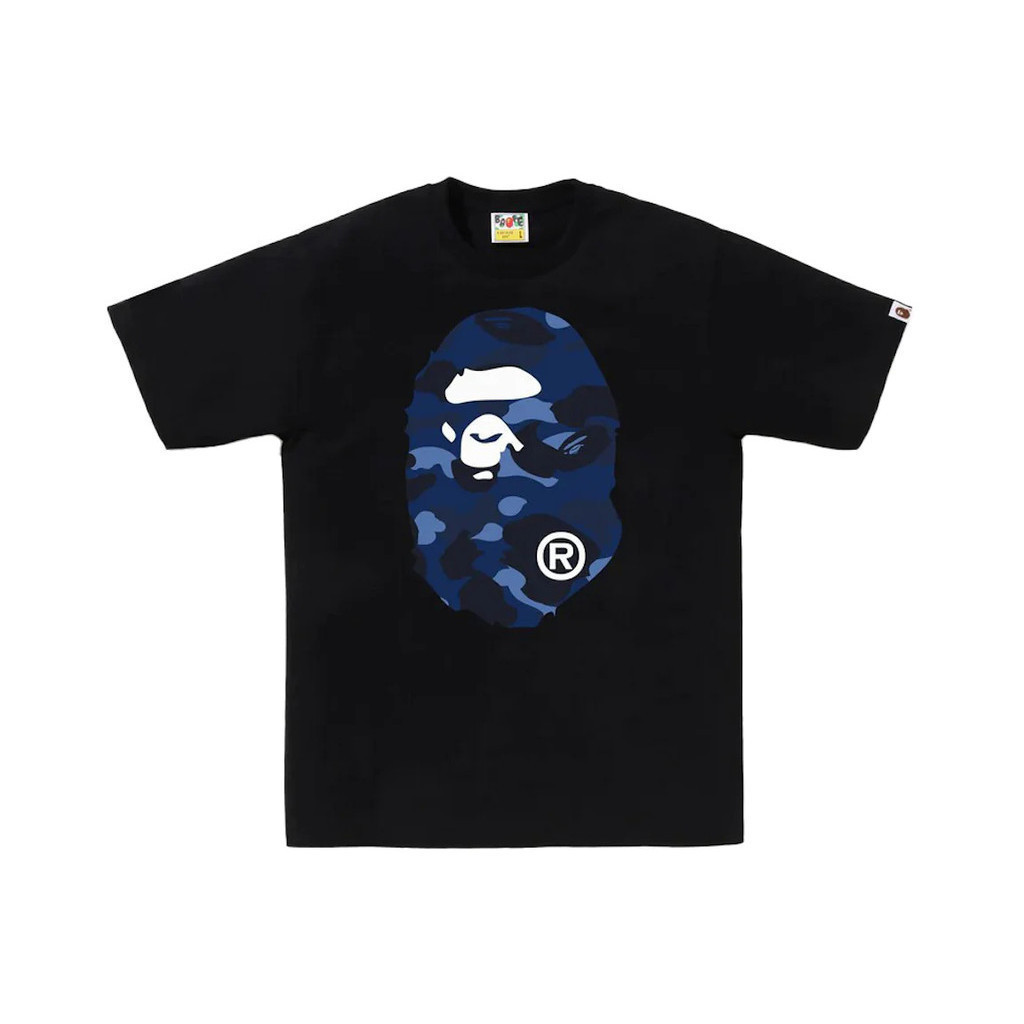 2024 Bape màu Camo đầu vượn lớn tee Đen / Hải quân